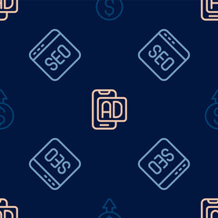 Set line Financial growth dollar, SEO optimization and Advertising on seamless pattern. Vector