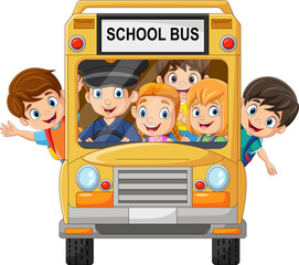 Happy children on school bus