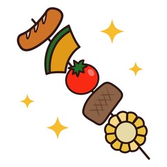 バーベキュー　キャンプ　串焼き　キラキラ