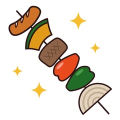 バーベキュー　キャンプ　串焼き　キラキラ