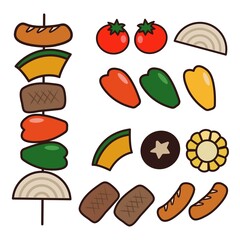 カットされた食材とバーベキュー串焼き