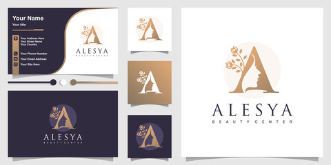 Women icon vector logo design with creative unique letter A concept Premium Vector