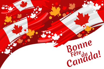 Translate: Happy Canada Day! Happy Canada Day (fête du Canada) Maple Leaf Vector Illustration. Suitable for greeting card, poster and banner.