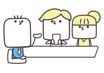 カップルに説明をしているビジネスマンのイラスト