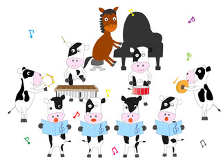 馬や牛たちが歌を歌ったり楽器を演奏したりしている。