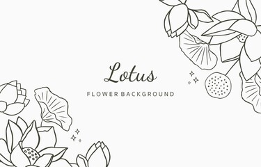 Black lotus background. Line art design for postcard, invitation ,packaging