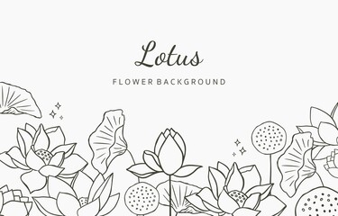 Black lotus background. Line art design for postcard, invitation ,packaging