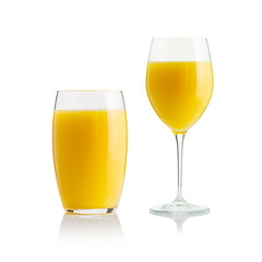 Collection of orange juice in different glasses . eparate clipping paths for each glass. Set of glasses with tropical orange juice