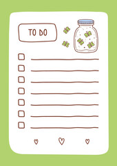 To do list template decorated by jar with butterflies. Cute design of schedule, daily planner or checklist. Vector hand-drawn illustration. Perfect for planning, notes and self-organization.