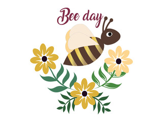 Bee with Letters and Flowers Design Vectors