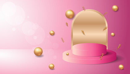 3d room with realistic pink cylinder podium background