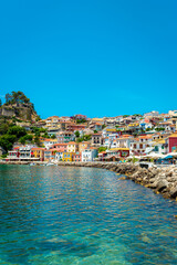 Amazing view from the coastal city of Parga with beautiful colorful houses