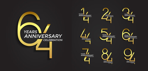 set of anniversary logotype golden color premium edition on black background for celebration - obrazy, fototapety, plakaty