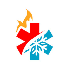 fire ice heating and cooling logo design hvac vector business company