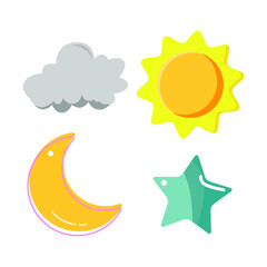 a collection of images of clouds, moon, stars and the sun