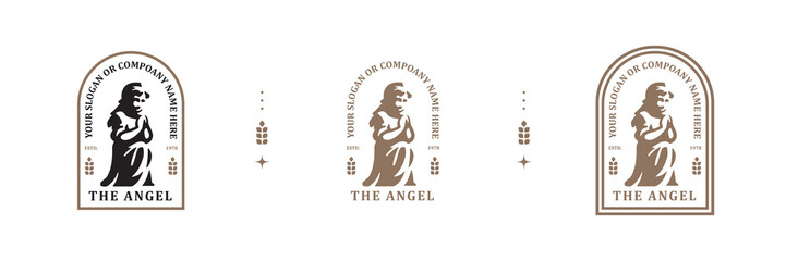 vintage retro angel god logo design vector - obrazy, fototapety, plakaty