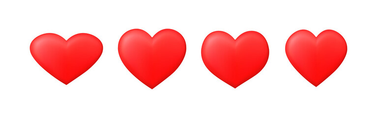 Set of 3d Red Heart. Love symbol isolated on white background.
