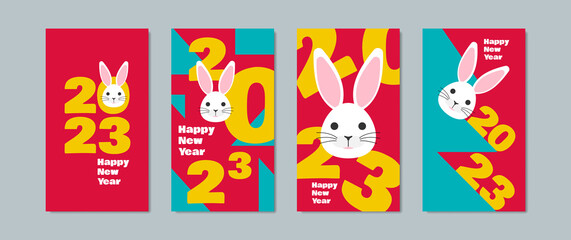 happy new year 2023 .chinese year of rabbit vertical banners set design for social media vector illustration