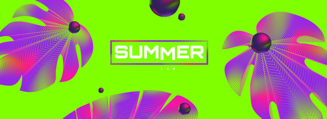summer posters set with tropical leaves futuristic design vector illustration