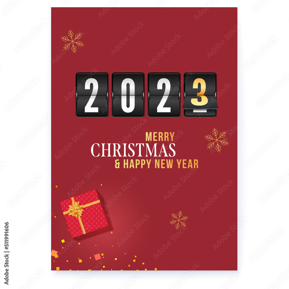 Poster countdown with numbers 2023 on red background.