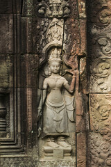 A sandstone sculpture of Apsara at Ta Som Temple in Siem Reap Angkor Wat, Cambodia.