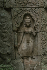 A sandstone sculpture of Apsara who looks like Garuda at Ta Som Temple in Siem Reap Angkor Wat, Cambodia.