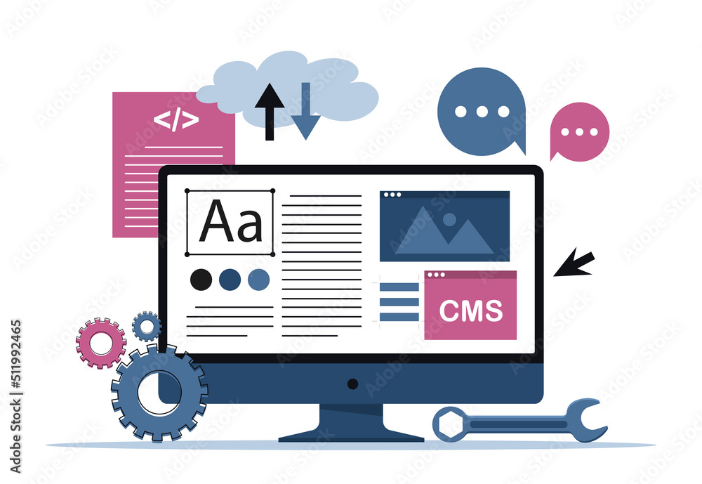 Poster content management system, cms. modern technologies and website promotion on internet. application f