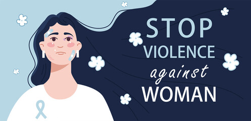 Stop violence against women. Feminism and responsible society, protection of rights. Insults, psychological pressure. Depression and loneliness, defenselessness. Cartoon flat vector illustration