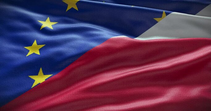 Poland and European Union flag background. Relationship between country government and EU