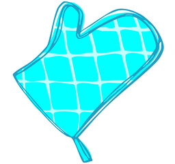 A glove for cooking in blue color  and quilting, sketch style, on a transparent background, vector 