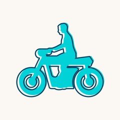 Motorcycle rider silhouette. Glitch shift effect. Thin outline