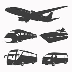 Transportation icon set on white background. silhouette