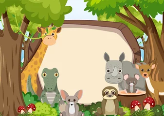 Wild animals with blank board template © blueringmedia