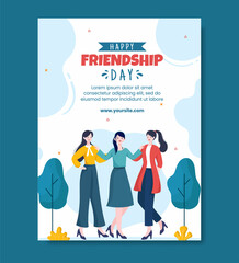 Happy Friendship Day Social Media Poster Template Flat Cartoon Background Vector Illustration