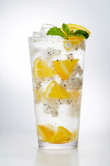 Delicious drink, sparkling water with orange dragon fruit