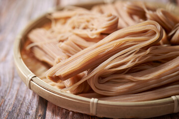 dried noodles in a colander