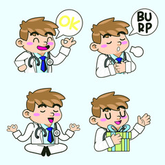 cute doctor sticker mascot vector illustration, doctor vector set