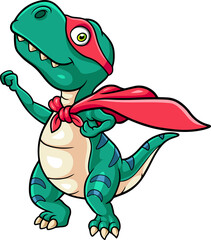 Cute dinosaur cartoon wearing a red robe and mask