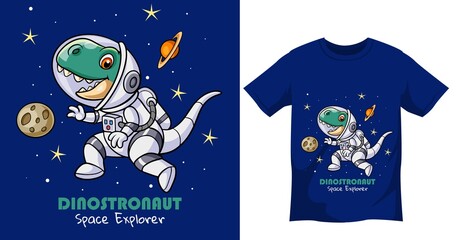 Cute astronaut dinosaur t shirt design template