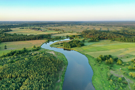 Aerial view of natural river during morning