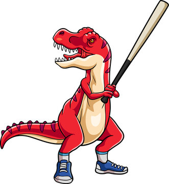 Cartoon red dinosaur a baseball player