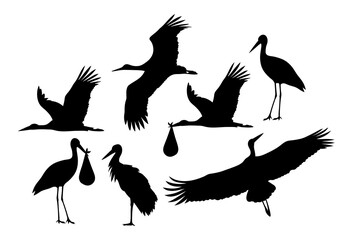 Stork. Kids decor, baby shower party. Template for cutting plotter.