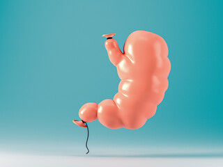 Human stomach made of pumped over balloon. Concept of binge eating and obesity - obrazy, fototapety, plakaty