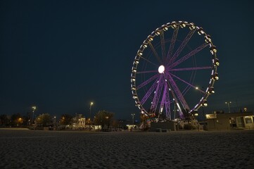 A merry-go-round at the beach amusement park at night