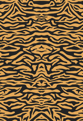 Bengali tiger fur, seamless background. Animal skin, striped symmetrical pattern, print for fabric. Black and orange vector background