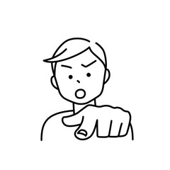 指差しをし欠点を指摘する男性のイラスト（白背景・ベクター・切り抜き）