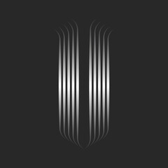 Initial letter V monogram logo line art Gothic style with curls, many metallic ribbons from smooth thin silver gradient lines, identity calligraphic mark creative idea.