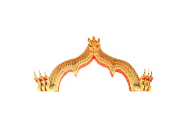 Decorative gold naga patterns in temple  isolated on white background , clipping path