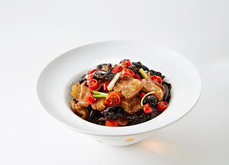 Delicious Chinese food, fried pork belly with fungus