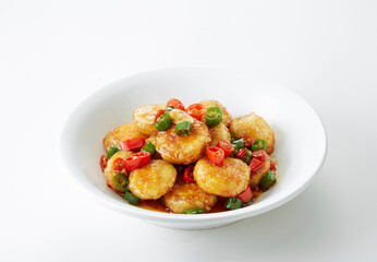 Delicious Chinese food, spicy fried egg yolk